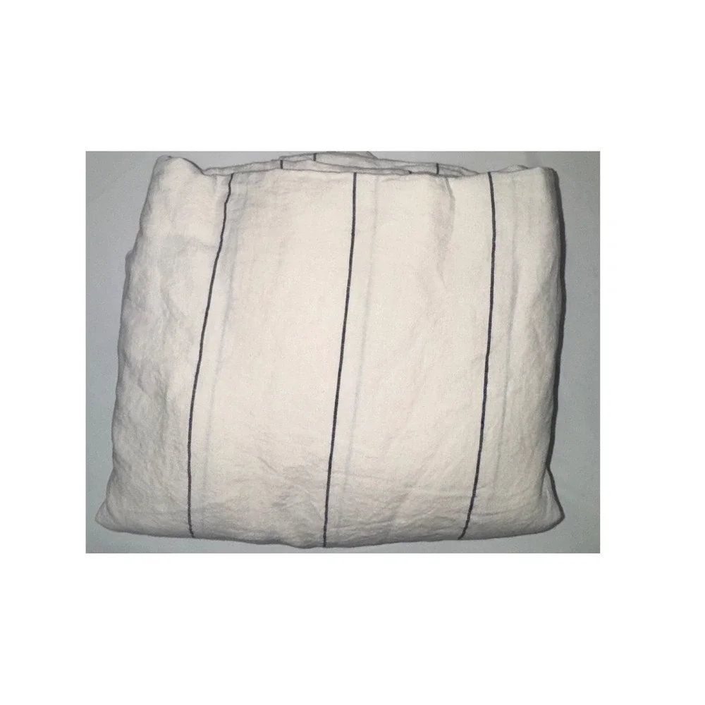 CB2 Pinstripe Linen White Full Queen Duvet Cover 100% Linen 88x92 FLAW
